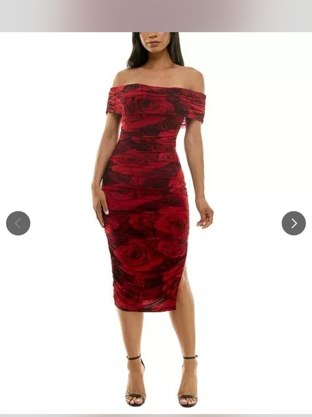 B Darlin One-Shoulder Red Rose Print Bodycon Midi Dress